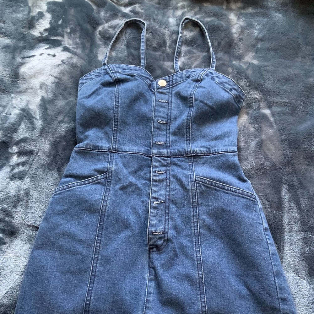 Blue Faux Denim Shorts Jumper